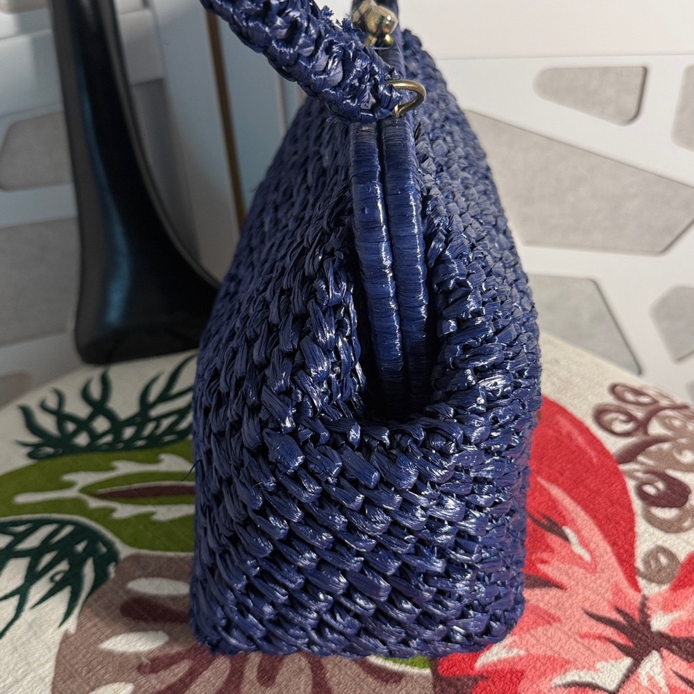 Vintage Navy Raffia Top-Handle Women's Bag - Picture 2 of 6